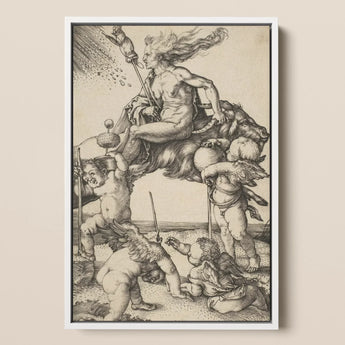 The Witch - Albrecht Durer Art Print / Canvas Framed Black-and-white Mythological Scene Central Figure Beast Surrounded, Crone Vaults Prints