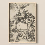 The Witch - Albrecht Durer Art Print / Canvas Framed Black-and-white Mythological Scene Figures Animals Enclosed Light-colored, Crone