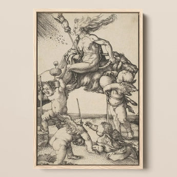 The Witch - Albrecht Durer Art Print / Canvas Framed Black-and-white Mythological Scene Figures Animals Enclosed Light-colored, Crone