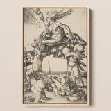 The Witch - Albrecht Durer Art Print / Canvas Framed Black-and-white Mythological Scene Figures Animals Enclosed Light-colored, Crone