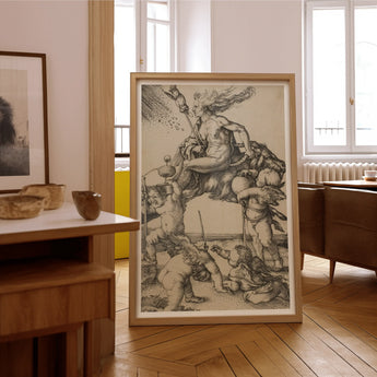 The Witch - Albrecht Durer Art Print / Canvas Wooden-framed Black White Classical Scene, Crone Vaults Prints