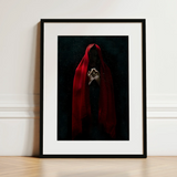 Witch in Red Cloak Art Print / Canvas, 12x16’’ / 31x41cm / Black Frame / Matboard, Posters Prints & Visual Artwork, Toby Leon