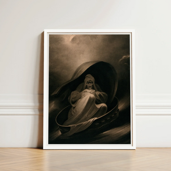 Witch Surfing on a Sieve - Charles Turner Art Print / Canvas Framed Artwork Ghostly Figure White Robes Seated Dark, Rides, Horizon Folding