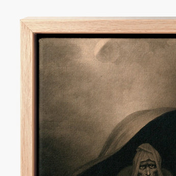 Witch Surfing on a Sieve - Charles Turner Art Print / Canvas Framed Dark Moody Painting Hooded Figure, Rides, Horizon Folding Prints
