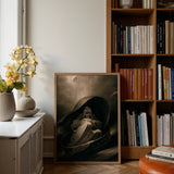 Witch Surfing on a Sieve - Charles Turner Art Print / Canvas Framed Dark-toned Artwork Draped Figure Ethereal Moody Scene Charles Turner