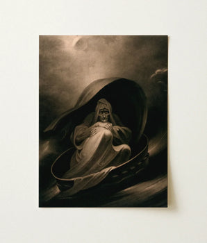 Hauntingly Detailed Sepia-toned Artwork Skeletal Figure Draped Robes Charles Turner Art, Witch Rides, Horizon Folding