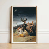 Witches’ Sabbath - Francisco De Goya Art Print / Canvas Framed Painting Dark Moonlit Scene Figures Gathered Horned Witches, Creature