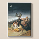 Witches’ Sabbath - Francisco De Goya Art Print / Canvas Framed Artwork Dark Moonlit Scene Horned Goat Figure Witches, Creature Reigns,