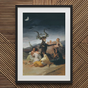 Witches’ Sabbath - Francisco De Goya Art Print / Canvas Framed Print Mythical Beast Surrounded Figures Crescent Moon Witches Sabbath,