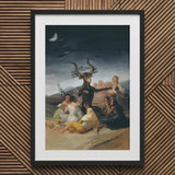 Witches’ Sabbath - Francisco De Goya Art Print / Canvas Framed Mythical Beast Surrounded Figures Crescent Moon Witches, Horned Creature