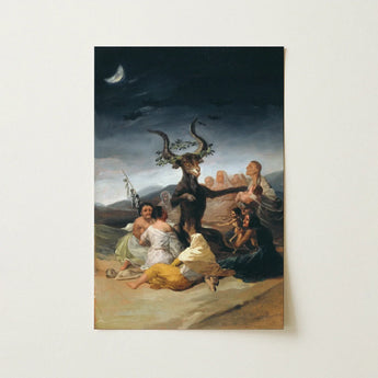 Witches’ Sabbath - Francisco De Goya Art Print / Canvas Framed Painting Dark Moonlit Scene Horned Goat Figure Witches, Creature Reigns,