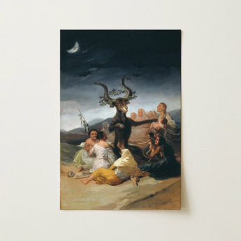 Witches’ Sabbath - Francisco De Goya Art Print / Canvas Framed Painting Dark Moonlit Scene Horned Goat Figure Witches Sabbath, Creature