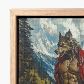 Framed Canvas Painting Muscular Anthropomorphic Wolf Brown Fur Gay Art, Wild Hymn Carved, Print