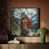 Wolfgang - Gay Wolf Art Print / Canvas Framed Painting Muscular Werewolf Red Leather Jacket, Wild Hymn Carved, Prints