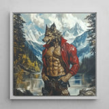 Wolfgang - Gay Wolf Art Print / Canvas Framed Painting Muscular Werewolf Red Leather Jacket Lake, Wild Hymn Carved, Prints