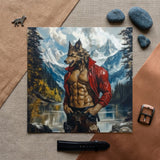 Wolfgang - Gay Wolf Art Print / Canvas Vibrant Red Leather Jacket Worn Muscular Wolf-man Character Gay Wolf Art, Wild Hymn Carved, Art Print