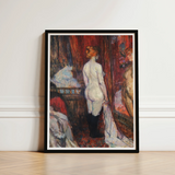 Woman Before a Mirror - Henri De Toulouse-lautrec Art Print / Canvas Framed White Attire Richly Colored Rue Des Moulins, Maison, Close,
