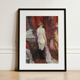 Woman Before a Mirror - Henri De Toulouse-lautrec Art Print / Canvas Black-framed White Attire Red Curtains Rue Des Moulins, Maison, Close,