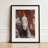 Woman Before a Mirror - Henri De Toulouse-lautrec Art Print / Canvas Black-framed White Attire Red Curtains Rue Des Moulins, Maison, Close,