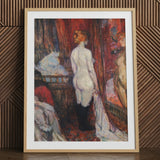 Woman Before a Mirror - Henri De Toulouse-lautrec Art Print / Canvas Framed Reproduction Renoir-style Painting Nude White Red Rue Des