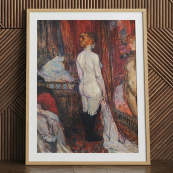 Woman Before a Mirror - Henri De Toulouse-lautrec Art Print / Canvas Framed Reproduction Renoir-style Painting Nude White Red Rue Des