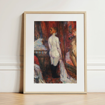 Woman Before a Mirror - Henri De Toulouse-lautrec Art Print / Canvas Framed White Red Curtains Encased Rue Des Moulins, Maison, Close, Tall