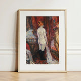 Woman Before a Mirror - Henri De Toulouse-lautrec Art Print / Canvas Framed White Red Curtains Encased Rue Des Moulins, Maison, Close, Tall