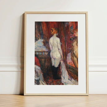 Woman Before a Mirror - Henri De Toulouse-lautrec Art Print / Canvas Framed White Red Curtains Encased Rue Des Moulins, Maison, Close, Tall