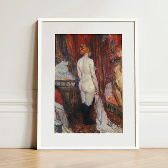 Woman Before a Mirror - Henri De Toulouse-lautrec Art Print / Canvas White-framed Painting Nude Impressionistic Style Rue Des Moulins,