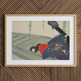 Woman in a Boat - Stampa d'arte di Kamisaka Sekka / Tela, 30x20’’ / 76x51cm / Cornice naturale / Passe-partout, Poster, stampe e opere d'arte visiva, Toby