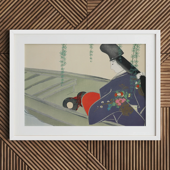 Woman in a Boat - Stampa d'arte di Kamisaka Sekka / Tela, 30x20’’ / 76x51cm / Cornice bianca / Passe-partout, Poster, stampe e opere d'arte visiva, Toby Leon