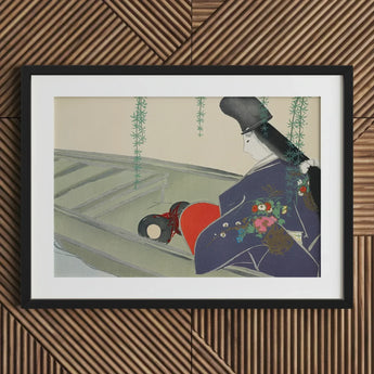 Woman in a Boat - Kamisaka Sekka Art Print / Canvas Black Framed White Mat Asian, Lacquered Hull Prints
