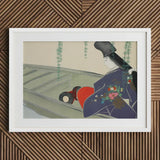 Woman in a Boat - Kamisaka Sekka Art Print / Canvas Blue Red Kimono Floral Pattern White Frame, Lacquered Hull Prints