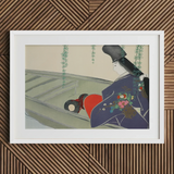 Woman in a Boat - Kamisaka Sekka Art Print / Canvas Blue Red Kimono Floral Pattern White Frame, Lacquered Hull Prints