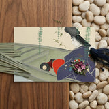 Woman in a Boat - Kamisaka Sekka Art Print / Canvas Delicate Cream-colored Illustrated Postcard Stylized Figure Navy Blue, Lacquered Hull