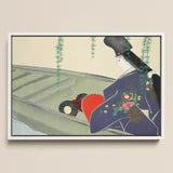 Woman in a Boat - Kamisaka Sekka Art Print / Canvas Framed Artwork Stylized Figure Traditional Japanese Attire Dark, Lacquered Hull Prints