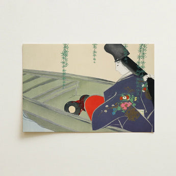 Woman in a Boat - Kamisaka Sekka Art Print / Canvas Rectangular Stylized Illustration Figure Traditional Japanese, Lacquered Hull Prints