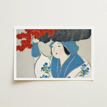 Woman from Momoyogusa - Kamisaka Sekka Meiji Art Print / Canvas Rectangular Stylized Illustration Traditional Blue, Era’s Artistic