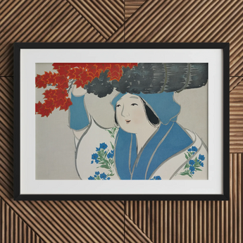 Woman from Momoyogusa - Kamisaka Sekka Meiji Art Print / Canvas, 30x20’’ / 76x51cm / Black Frame / Matboard, Posters Prints & Visual