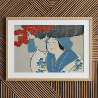 Woman from Momoyogusa - Kamisaka Sekka Meiji Art Print / Canvas, 30x20’’ / 76x51cm / Natural Frame / Matboard, Posters Prints & Visual