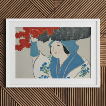 Woman from Momoyogusa - Kamisaka Sekka Meiji Art Print / Canvas, 30x20’’ / 76x51cm / White Frame / Matboard, Posters Prints & Visual
