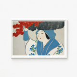 Framed Artwork Woman Traditional Attire Blue Floral Patterns Kamisaka Sekka, Meiji Era’s Artistic Renaissance, Sekka’s