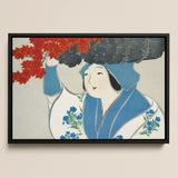Woman from Momoyogusa - Kamisaka Sekka Meiji Art Print / Canvas Black-framed Artwork Blue White Traditional Attire Red, Era’s Artistic