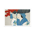 Woman from Momoyogusa - Kamisaka Sekka Meiji Art Print, Traditional Japanese Artwork Figure Blue Robes Floral Patterns