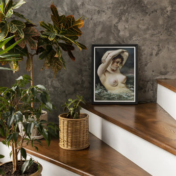 The Woman in Waves - Gustave Courbet Art Print / Canvas Black-framed Artwork Nude Water Soft Skin Tones, Pulls, English Channel’s Churn,