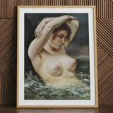 The Woman in Waves - Gustave Courbet Art Print / Canvas Framed Classical Painting Nude Reddish-brown Hair Turbulent, Pulls, English