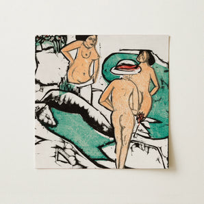 Women Bathing Between White Stones - Ernst Ludwig Kirchner Art Print / Canvas, 12x12’’ / 31x31cm / Unframed / no Border, Posters Prints &