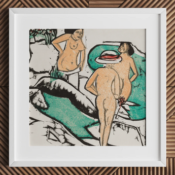 Women Bathing Between White Stones - Ernst Ludwig Kirchner Art Print / Canvas, 12x12’’ / 31x31cm / Frame / Matboard, Posters Prints &