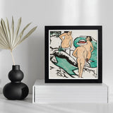 Women Bathing Between White Stones - Ernst Ludwig Kirchner Art Print / Canvas Black-framed Artwork Stylized Colorful Nude Figures Abstract,