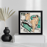 Women Bathing Between White Stones - Ernst Ludwig Kirchner Art Print / Canvas Black-framed Artwork Stylized Colorful Print Nude Figures